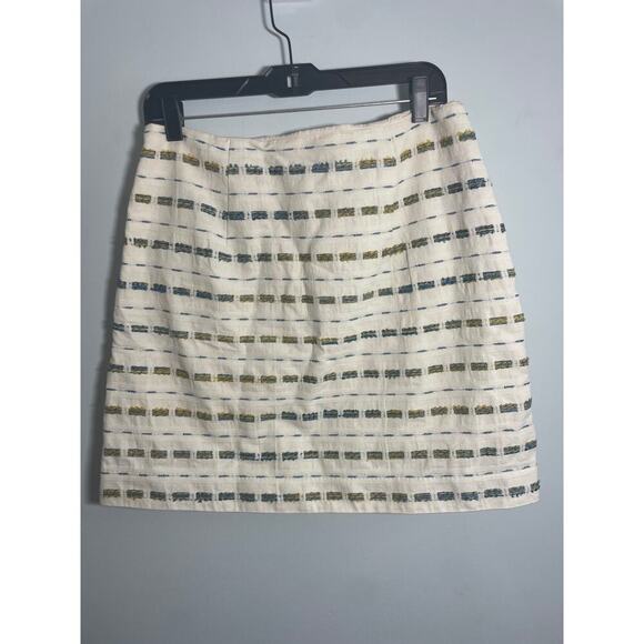 Loft size 8 straight midi skirt white with woven dash details, side zipper - Picture 3 of 6
